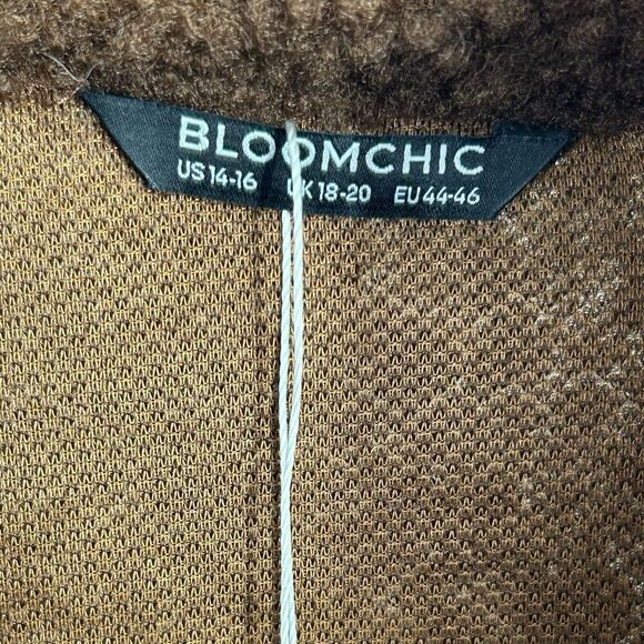 Bloomchic PU Leather Patchwork Metal Detail Brown Teddy Jacket Size 14/16 - Picture 14 of 15
